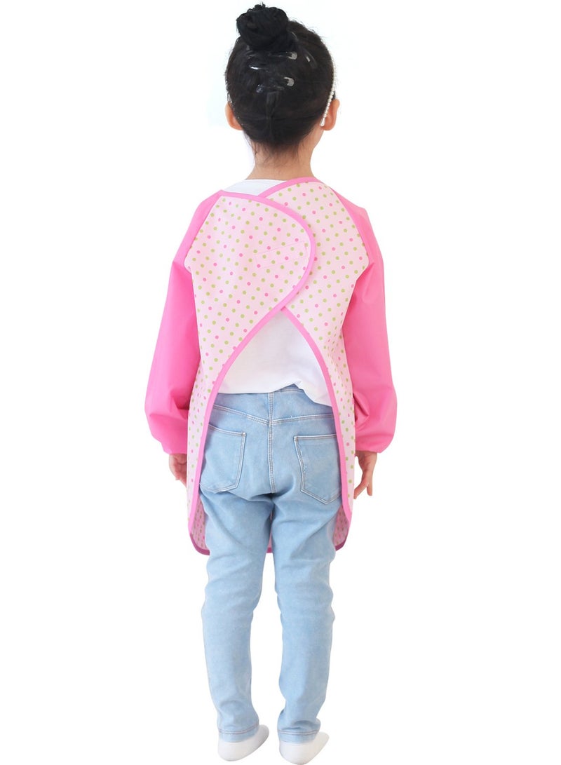 Plie Kids Painting Apron â€“ Waterproof Long Sleeve Art Smock for Toddlers & Preschoolers, Messy Play, Baking, Crafts, Cooking, Sensory Activities (Ages 1â€“10), Pink&Green Dot (29-M) - Image 3